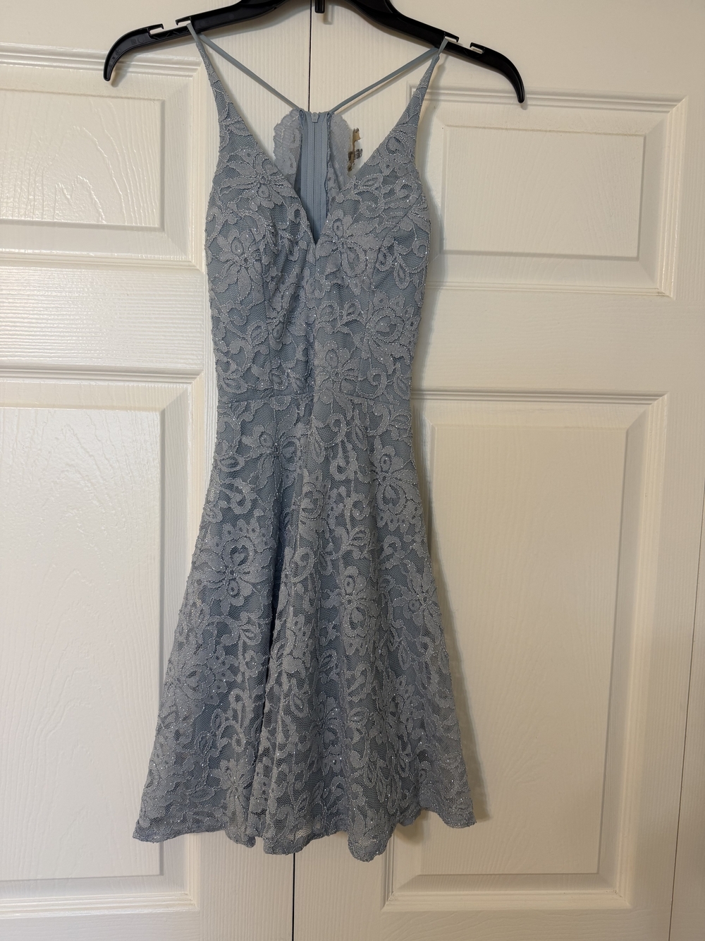 B Darlin Light Blue Lace Spaghetti Strap Mini Dress